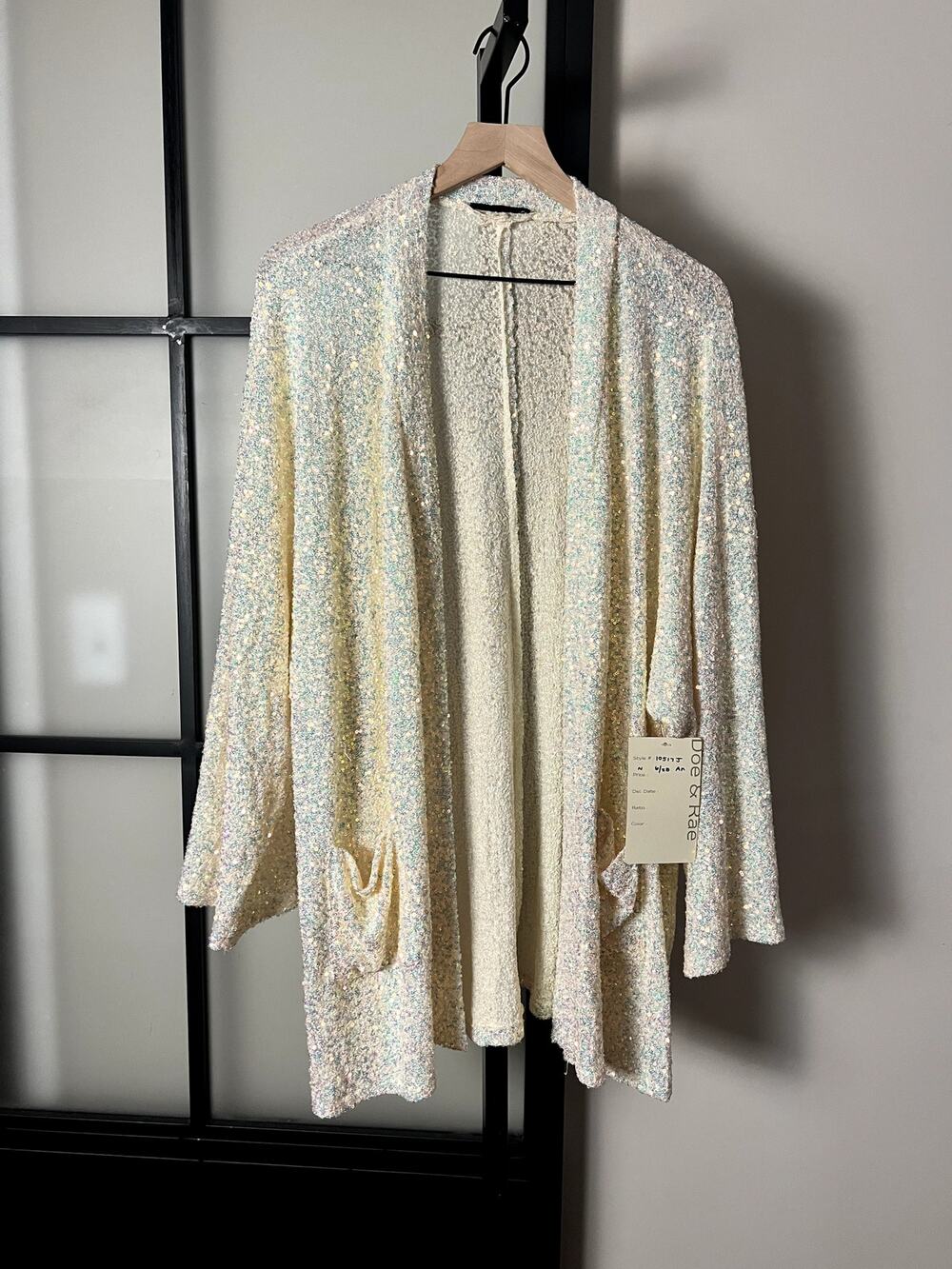 NWT Doe & Rae White Sequin Cardigan Size Large